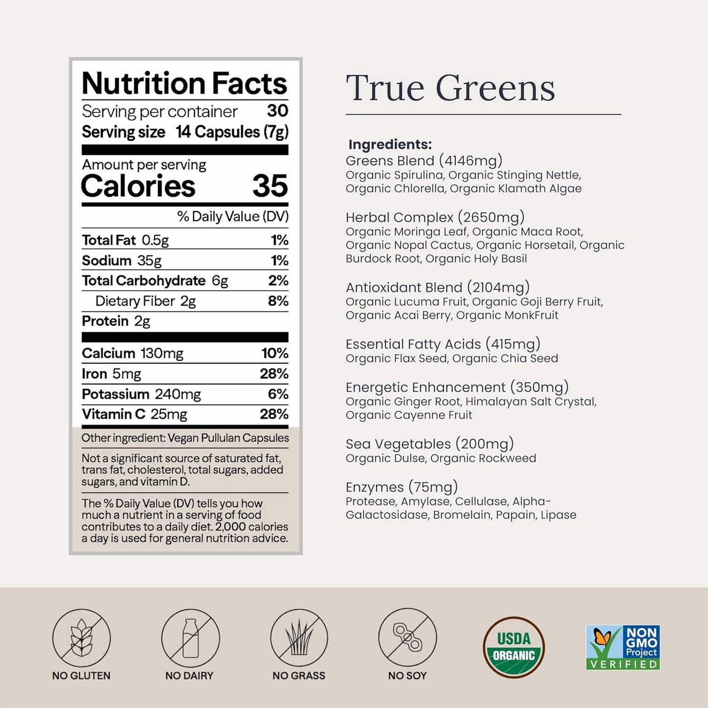 Infinity Greens Superfood Capsules - Blue Green Algae Based with 28 Organic Superfoods, No Fillers or Grasses, Low Temp Dehydrated (34 Servings) - görsel 4