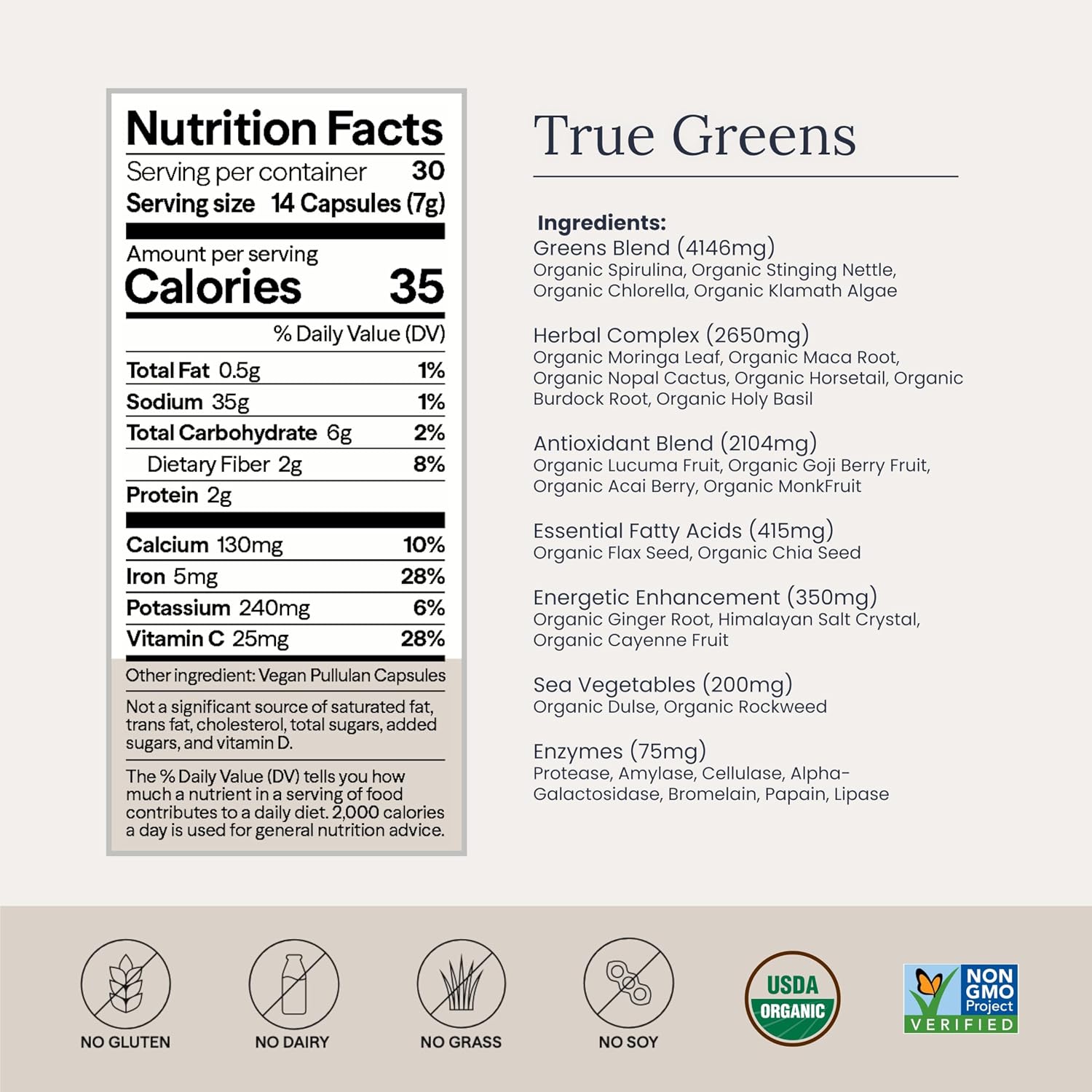 Infinity Greens Superfood Capsules - Blue Green Algae Based with 28 Organic Superfoods, No Fillers or Grasses, Low Temp Dehydrated (34 Servings) - görsel 4