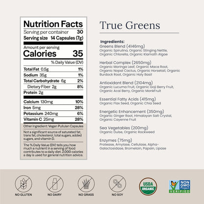 Infinity Greens Superfood Capsules - Blue Green Algae Based with 28 Organic Superfoods, No Fillers or Grasses, Low Temp Dehydrated (34 Servings)