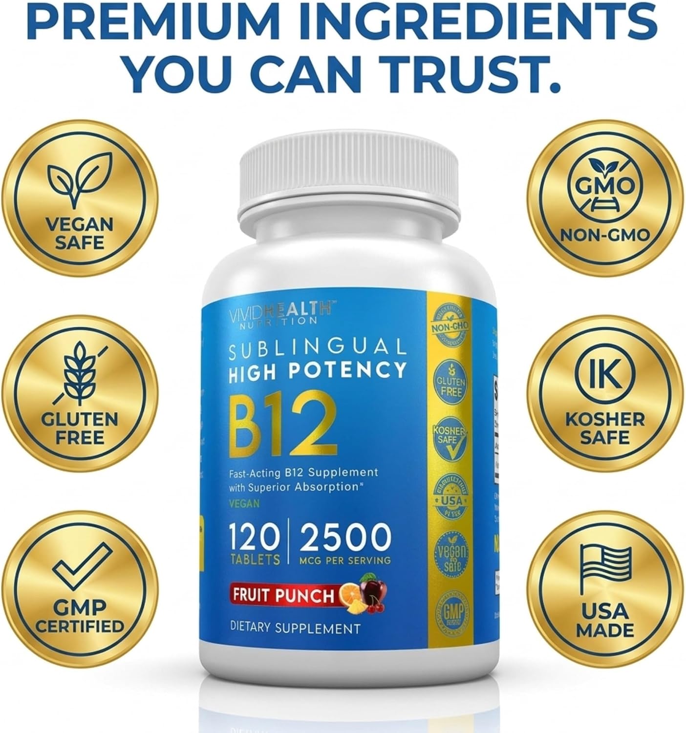 Energy Boosting Vitamin B12 Sublingual | Quick Dissolve Vegan B-12 with Methylcobalamin, 120 Fruit Punch Tablets - görsel 9
