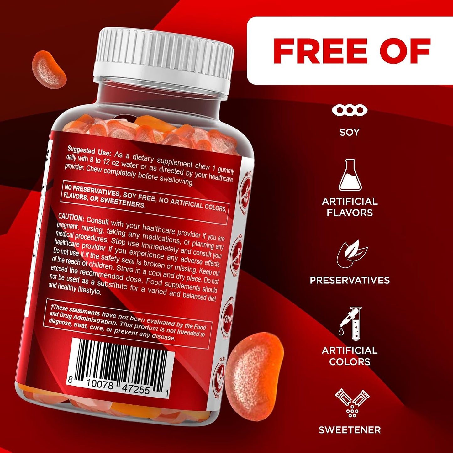 Vitamatic Vitamin A 25,000 IU Gummies – Sugar Free Retinyl Palmitate – 1 Daily Gummy, 120 Servings – Natural Strawberry Flavour – Pectin Based – 120 Count - görsel 4