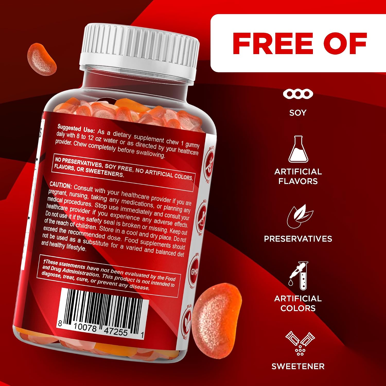 Vitamatic Vitamin A 25,000 IU Gummies – Sugar Free Retinyl Palmitate – 1 Daily Gummy, 120 Servings – Natural Strawberry Flavour – Pectin Based – 120 Count - görsel 4