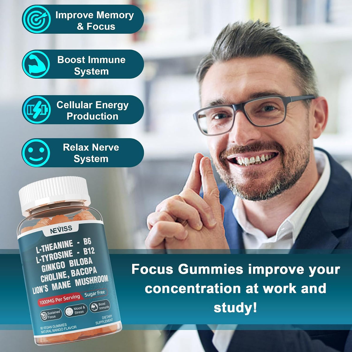 NEVISS Sugar-free L-Tyrosine Gummies – – Bioavailable Nutrients: Active forms of B6 (P-5-P) and B12 – Image 4