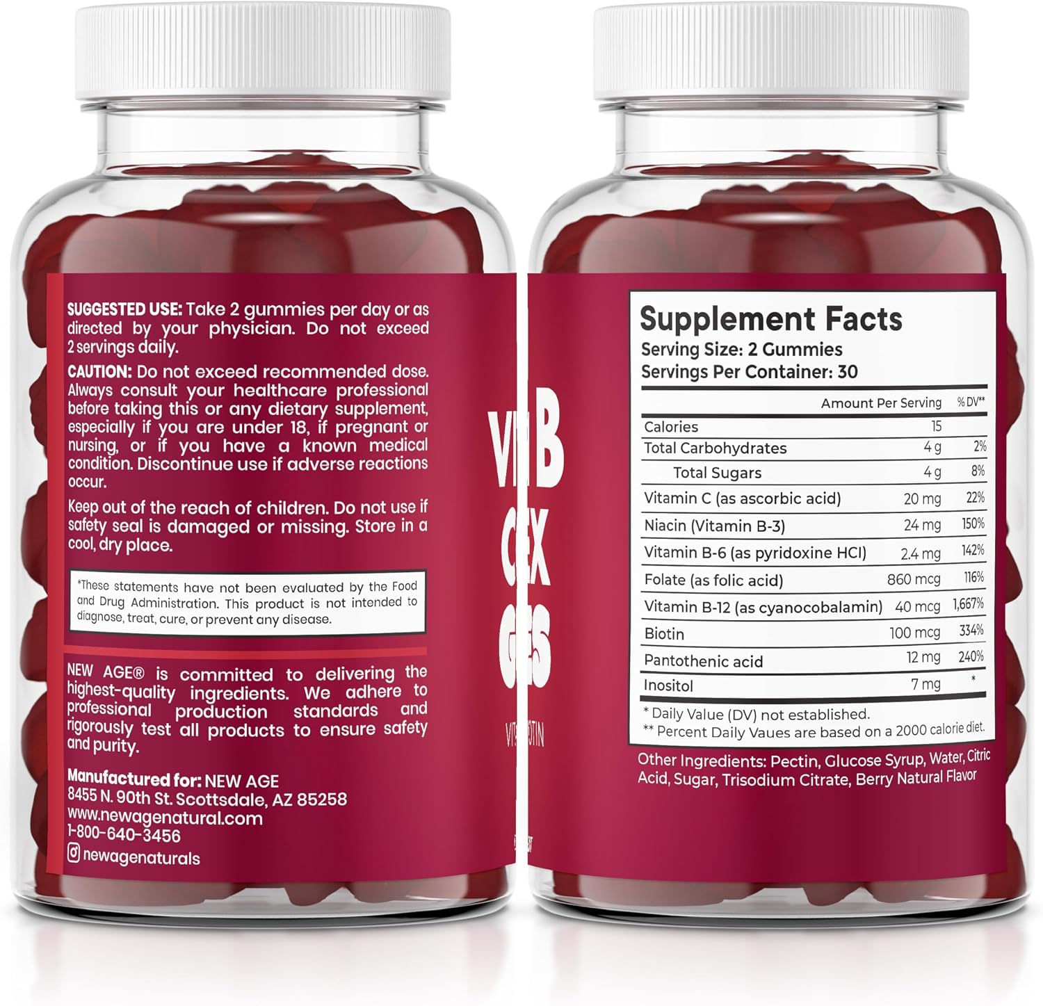 NEW AGE Vitamin B Complex Gummies with Vitamin B3, B6 & B12 – with Biotin, Folic Acid & Vitamin C – Gluten free, Vegan (180 Count (3-Pack)) - görsel 8
