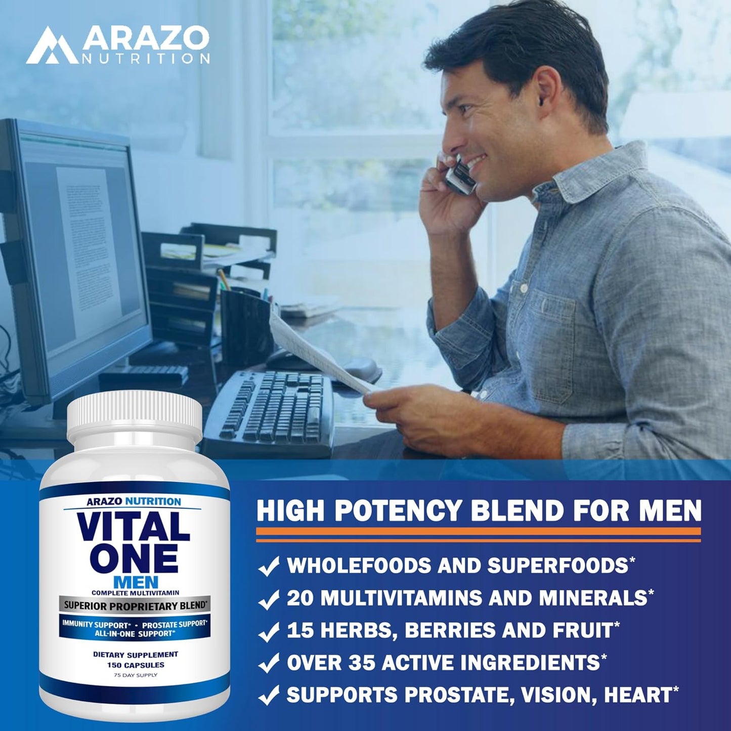 Arazo Nutrition Vital One Multivitamin for Men – Daily Wholefood Supplement (150 Vegan Capsules) - görsel 4