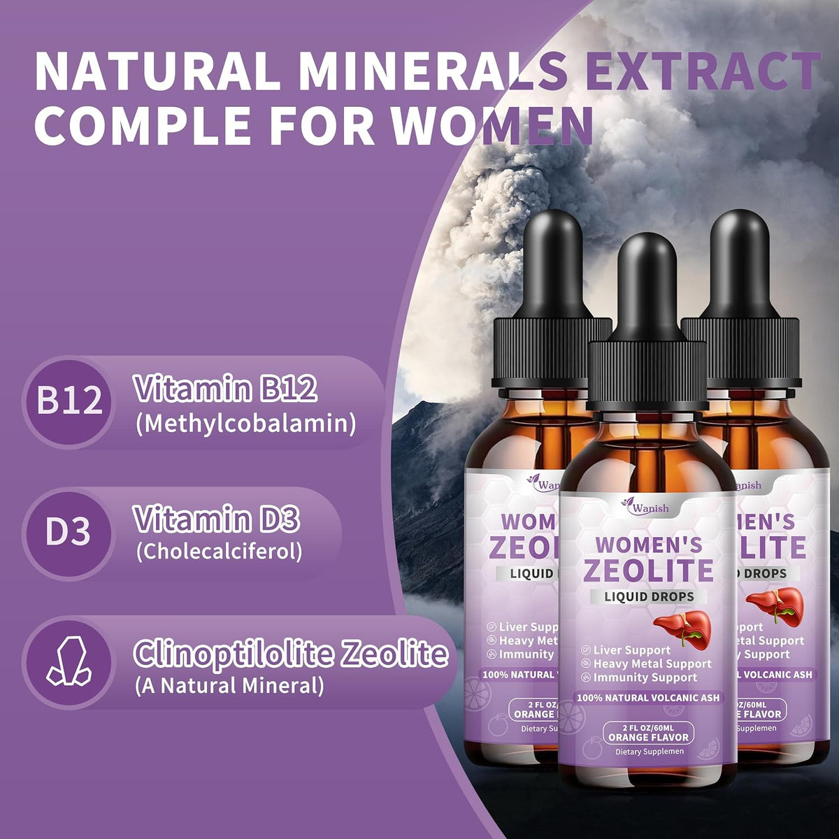 Premium Zeolite Drops for Women's – 99%+ – Vitamin B12 (500 mcg): As methylcobalamin, this active form supports – Image 2