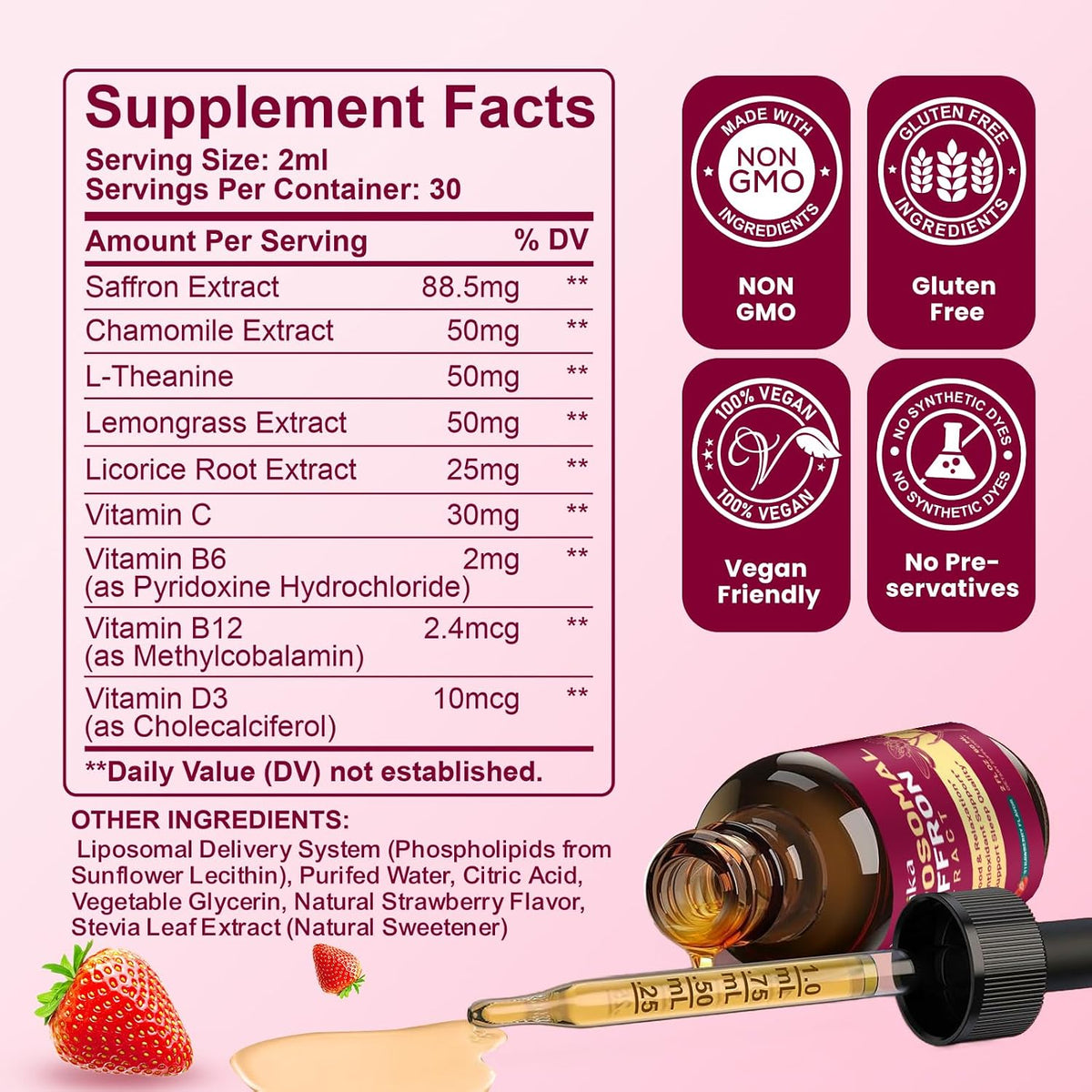 Liposomal Saffron Supplements - 88.5mg – L-Theanine: An amino acid that encourages relaxation without drowsiness, – Image 2