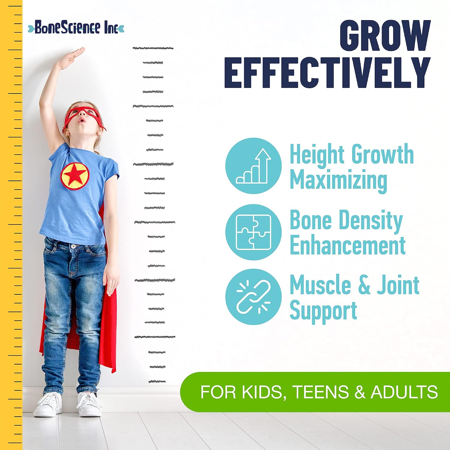 BoneScience Inc Height Growth Maximiser – Growth Optimisation Supplement for Teens & Young Adults – Bone & Development Support with Calcium, Vitamin D3, Zinc & Amino Acids – 2 Pack (60 Count Each) - görsel 3