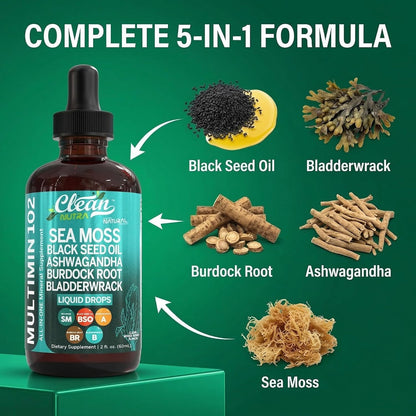 Clean Nutra Organic Sea Moss Drops Supplement | Black Seed Oil, Ashwagandha, Burdock Root & Bladderwrack - Multimineral – Image 4