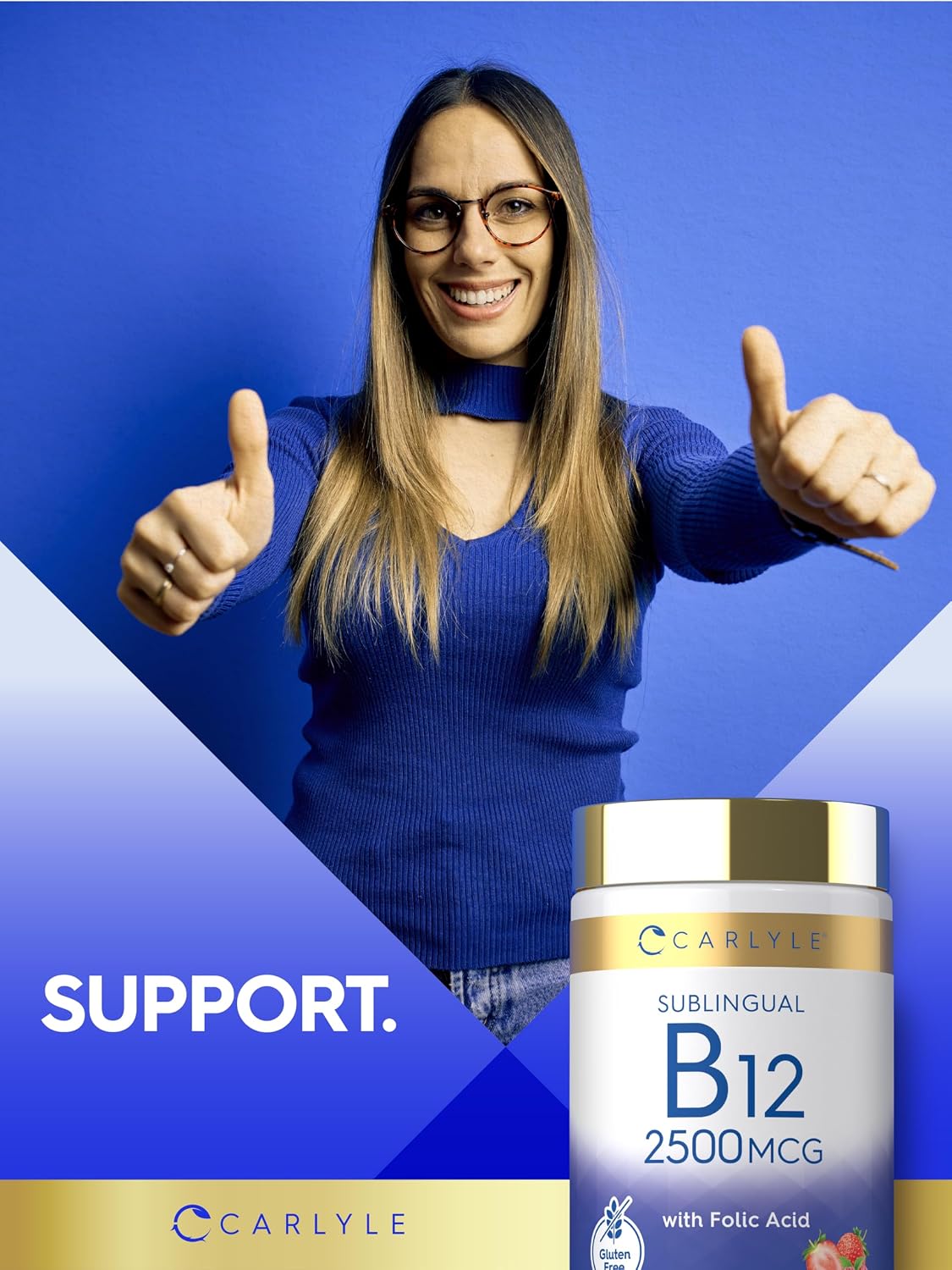 Carlyle Vitamin B12 Sublingual 2500 mcg - 250 Fast Dissolve Tablets - Cyanocobalamin with Folic Acid, Natural Berry Flavour - görsel 6