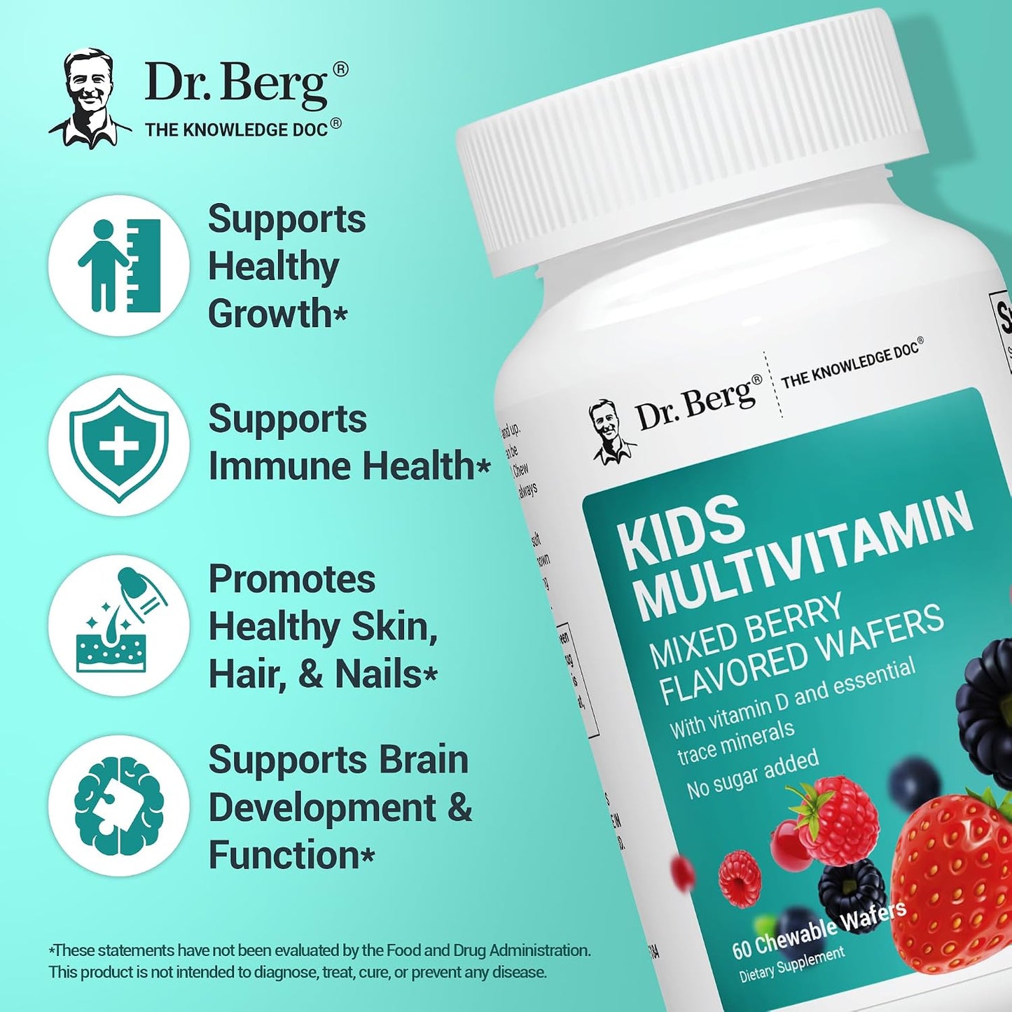 Dr. Berg Kids Chewable Multivitamins - Mixed Berry - 60 Wafers - görsel 2