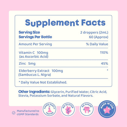 JoySpring Vitamin C and Zinc for Kids – Elderberry Liquid Supplement, 120 ml (60 Servings)