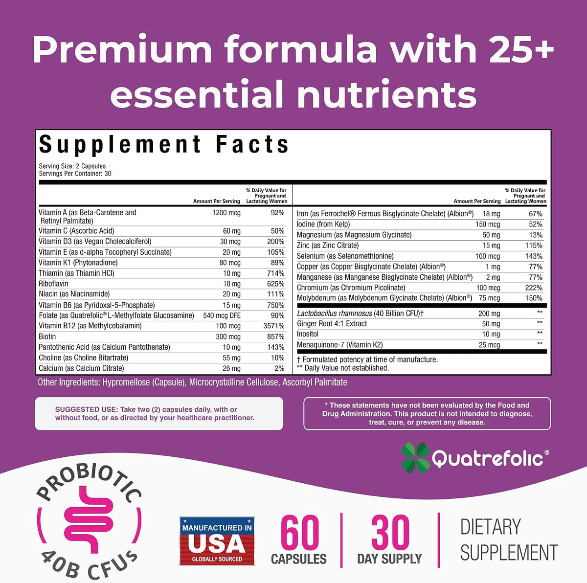 NatureGenX Methyl Prenatal with Probiotics – Prenatal Vitamins for Women's with Iron, Methyl Folate, Ginger, Active B12 & 28 – Image 2