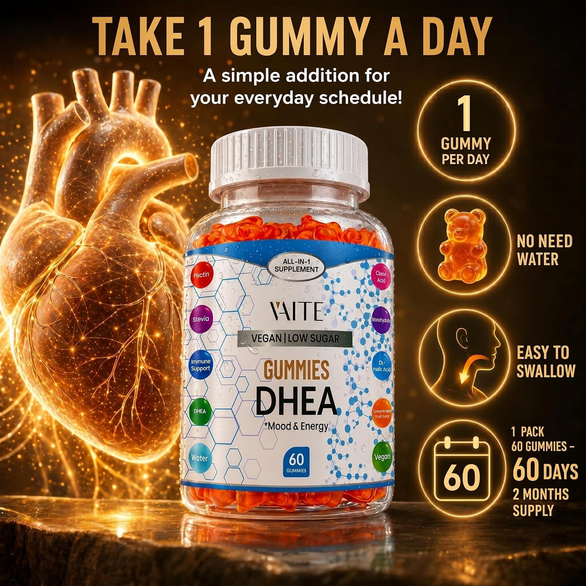 VAITE DHEA 50mg Gummies for Men and Women's – Active Individuals: Athletes and fitness enthusiasts may use DHEA to – Image 4