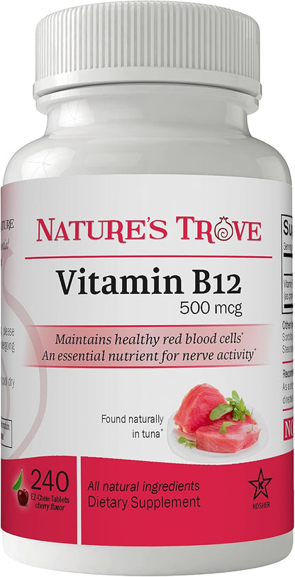 Vitamin B12 500 mcg by Nature's Trove - 240 – 500 mcg of vitamin B12 per chewable tablet – Image 1