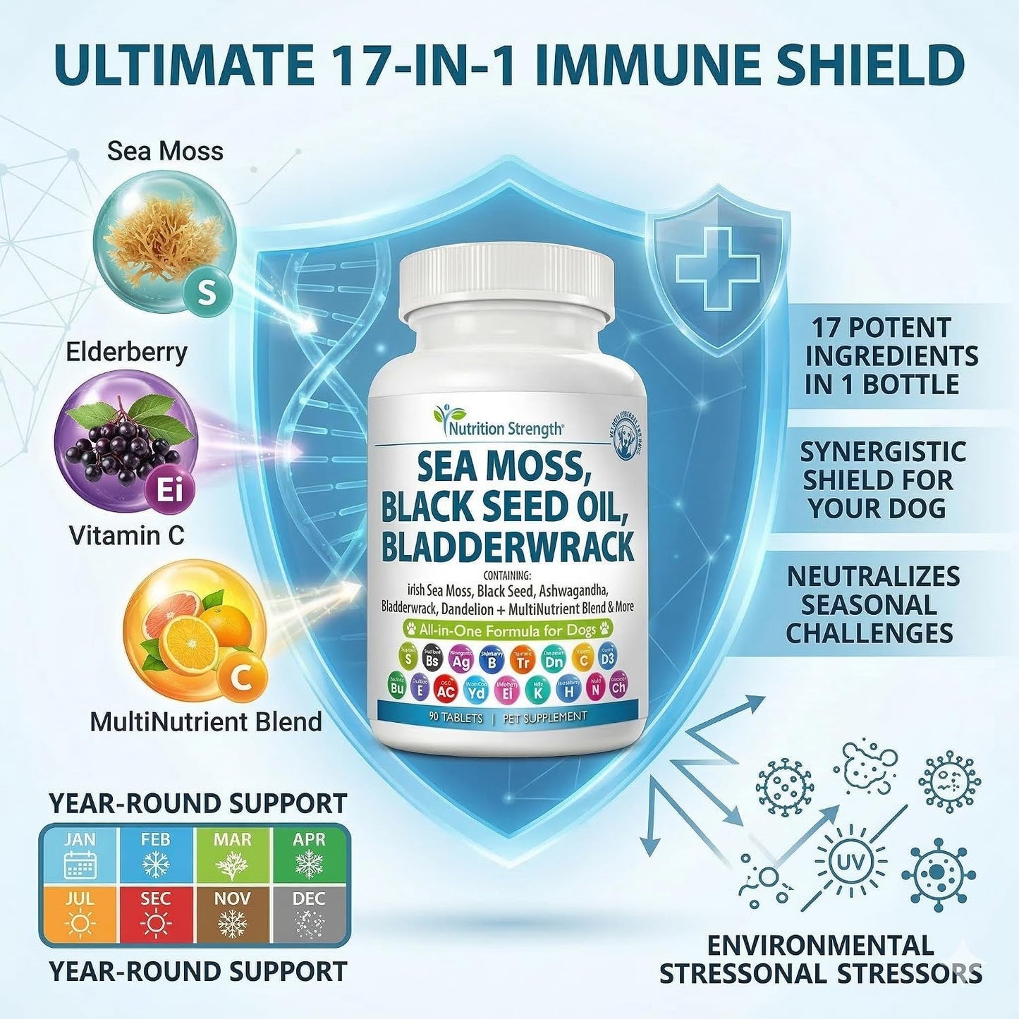 Sea Moss for Dogs - 17-in-1 Immunity, Skin & Coat Support with Black Seed Oil, Ashwagandha & Turmeric for Daily Vitality & Seasonal Allergy Relief - 90 Chewable Tablets - görsel 2