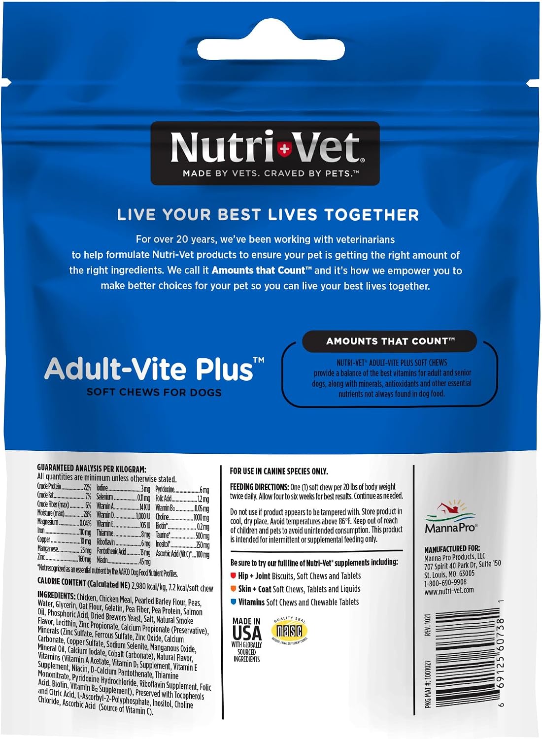 Nutri-Vet Adult-Vite Plus Dog Multivitamin Soft Chews, Daily Dog Supplement with Vitamins Minerals and Antioxidants, Supports Skin, Immune, Joint, and Gut Health, Tasty Chicken Flavour, 70 Count - görsel 8
