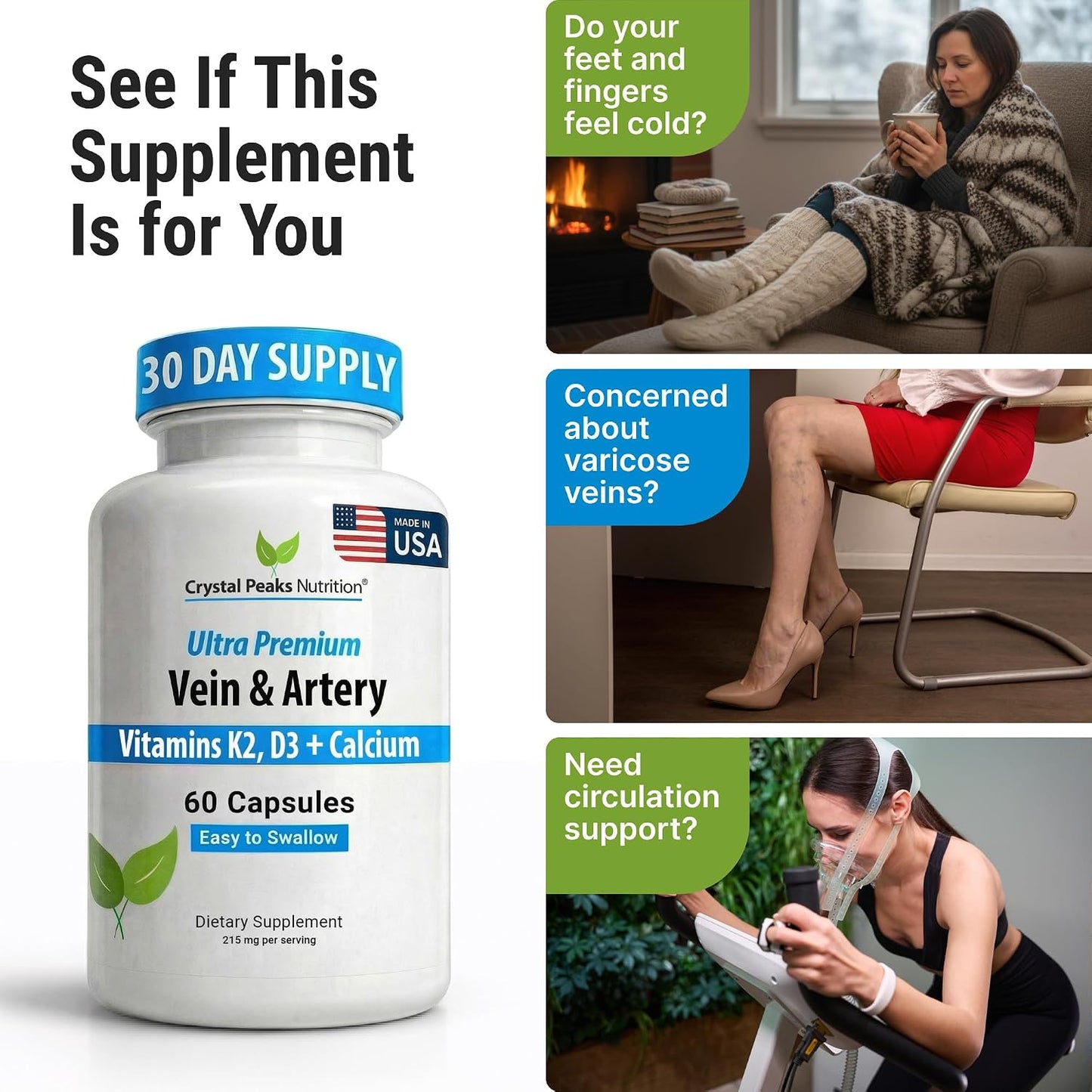 Vein & Artery Supplement – Blood Flow Support with Calcium – 60 Capsules - görsel 5