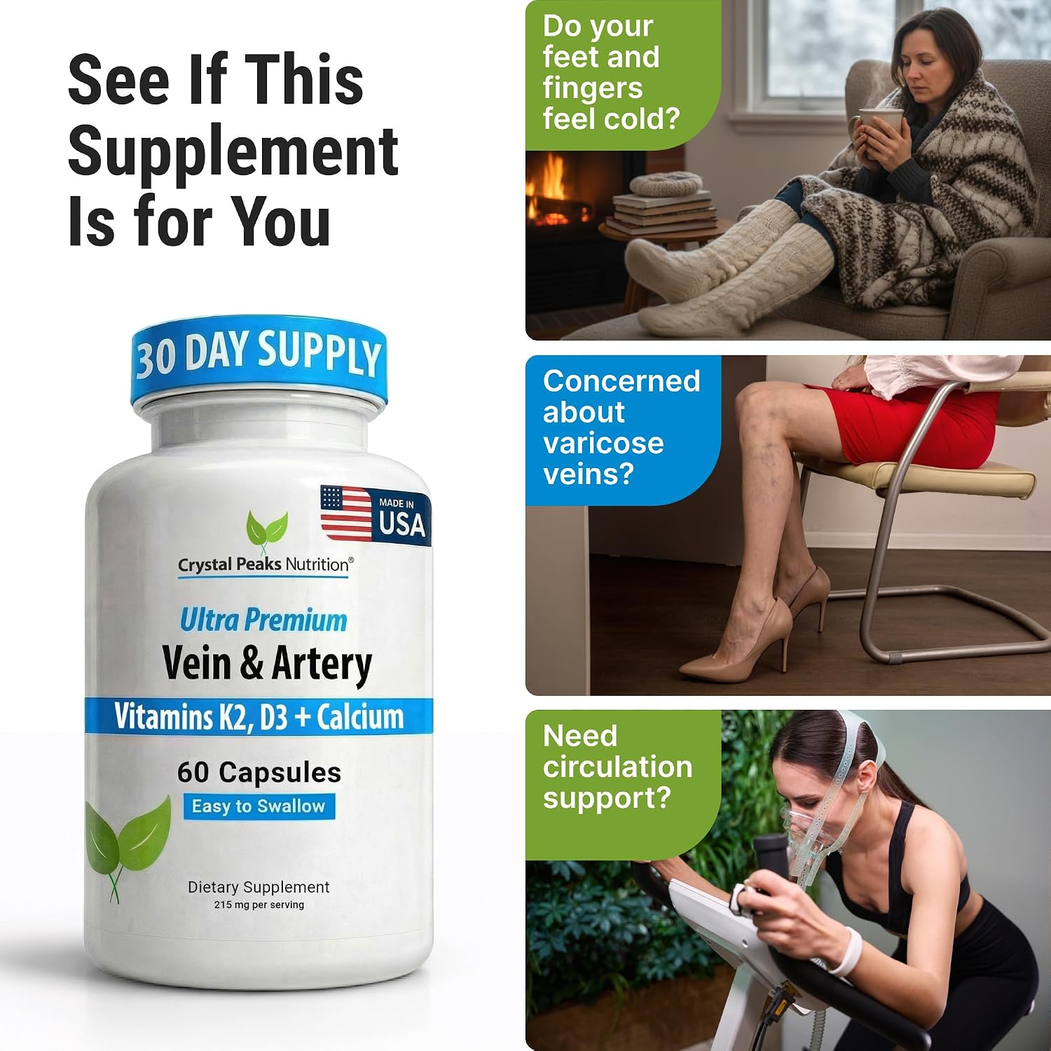 Vein & Artery Supplement – Blood Flow Support with Calcium – 60 Capsules - görsel 5