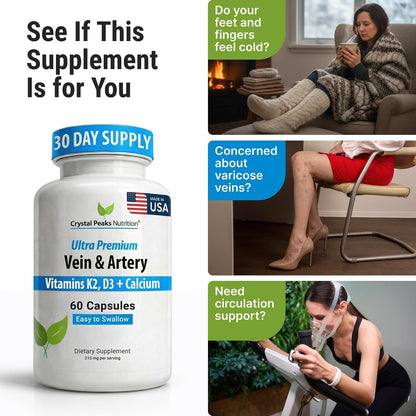 Vein & Artery Supplement – Blood Flow Support with Calcium – 60 Capsules