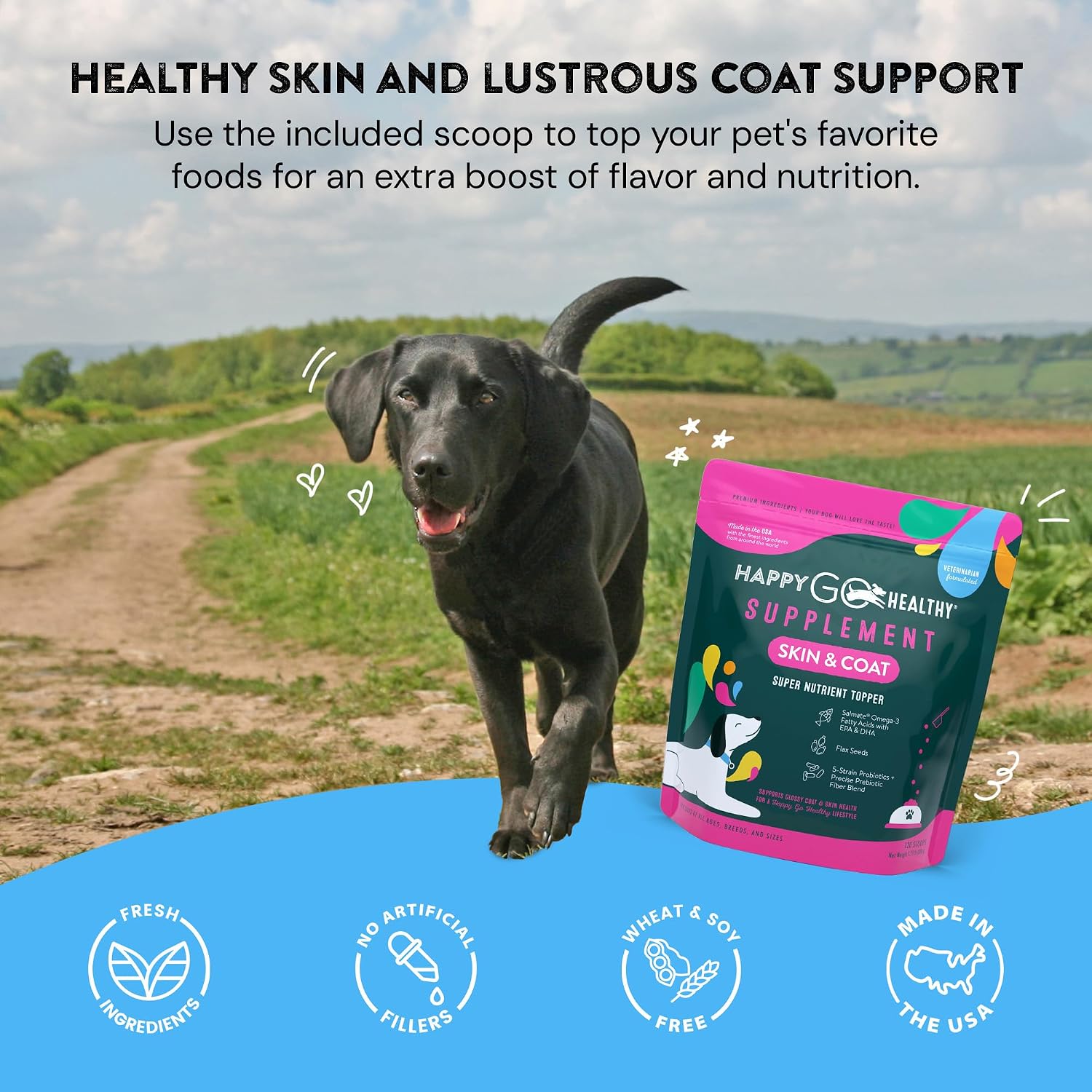 Happy Go Healthy Skin & Coat Supplements for Dogs with Probiotics, Prebiotics & Wild Salmon Omega-3s, All Breeds, 120 Count - görsel 5