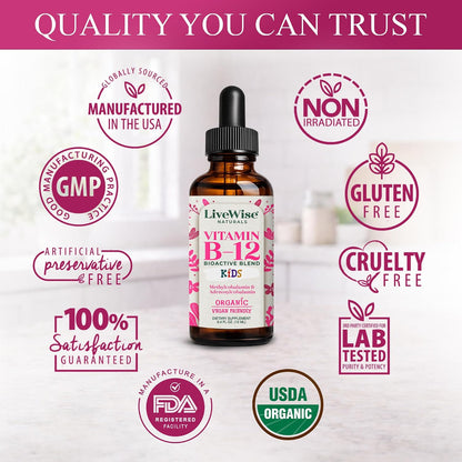 Live Wise Naturals Organic Vitamin B12 Liquid Drops for Kids, 12 mL – Image 7