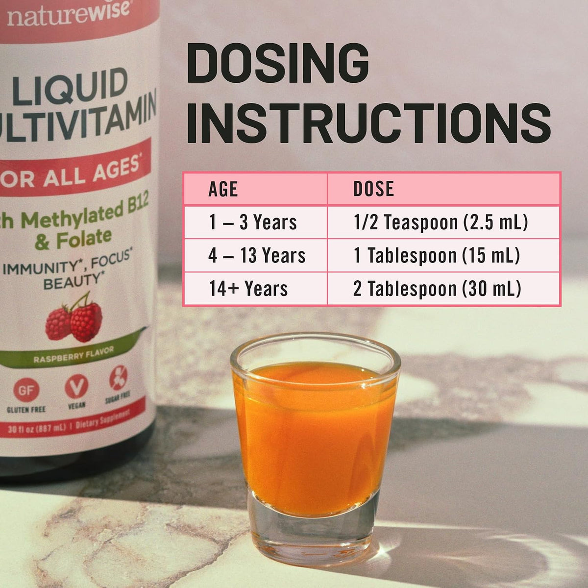 NatureWise Liquid Multivitamin, Sugar-free & – Amino Acids: Building blocks for proteins that support tissue – Image 9