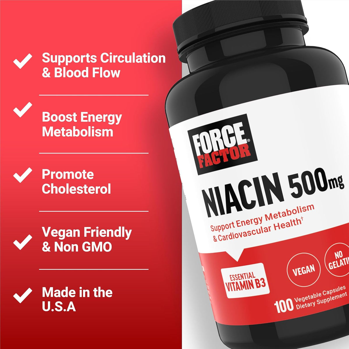 Force Factor Niacin 500mg – Vitamin B3 Supplement for Heart Health & Energy – Image 2