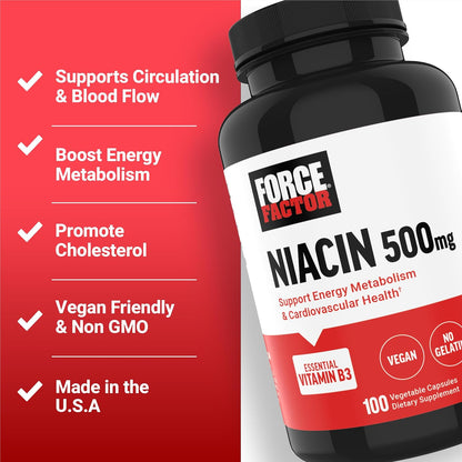 Force Factor Niacin 500mg – Vitamin B3 Supplement for Heart Health & Energy – Image 2