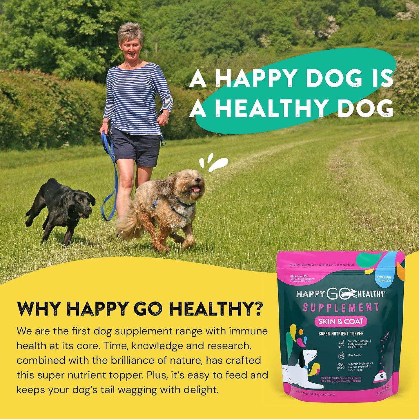 Happy Go Healthy Skin & Coat Supplements for Dogs with Probiotics, Prebiotics & Wild Salmon Omega-3s, All Breeds, 120 Count - görsel 7