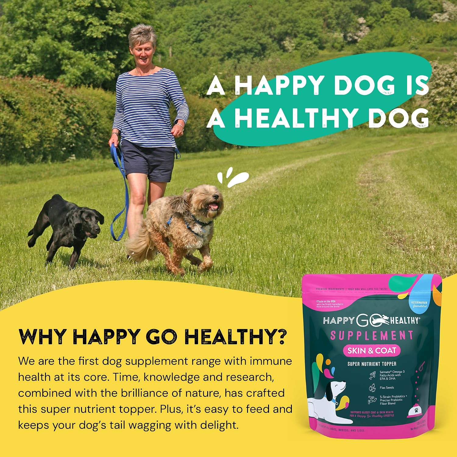 Happy Go Healthy Skin & Coat Supplements for Dogs with Probiotics, Prebiotics & Wild Salmon Omega-3s, All Breeds, 120 Count - görsel 7
