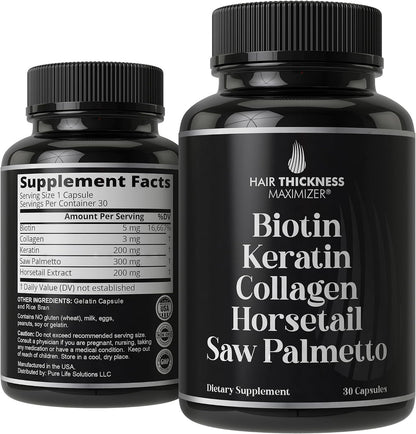 Hair Thickness Maximiser 5-in-1 Hair Growth Supplement – Biotin 5000mcg with Keratin, Collagen, Horsetail & Saw Palmetto