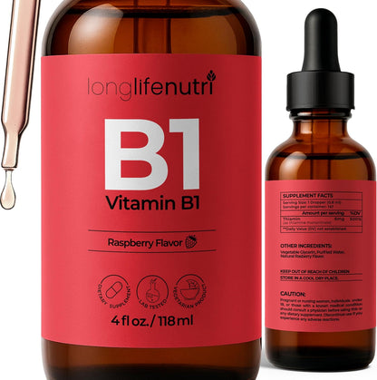 LongLifeNutri Vitamin B1 Liquid Drops – – Supports energy metabolism – Thiamine helps convert carbohydrates into – Image 1