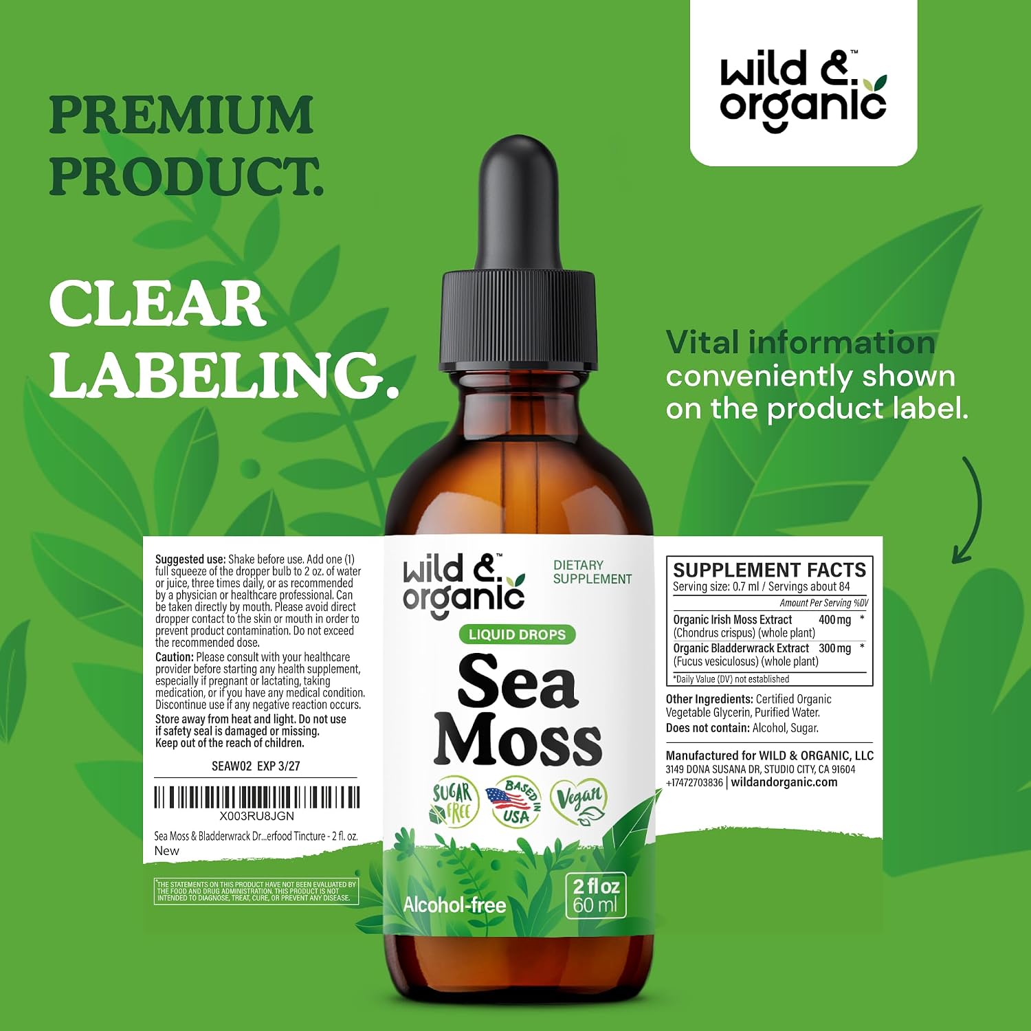 Wild & Organic Sea Moss Liquid Drops – Immune Support – Irish Sea Moss and Bladderwrack Tincture – Multimineral Chondrus Crispus Supplement – Vegan, Sugar & Alcohol-Free – 59 mL - görsel 9