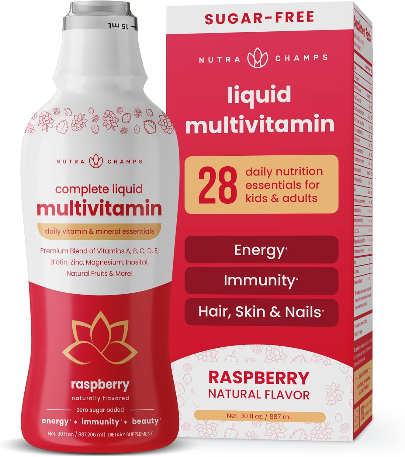 NutraChamps Complete Liquid Multivitamins | No Added Sugar | Vitamins for Women, Men & Kids | Vegan Liquid Vitamin Multimineral Supplement | Energy, Immunity & Beauty - görsel 1