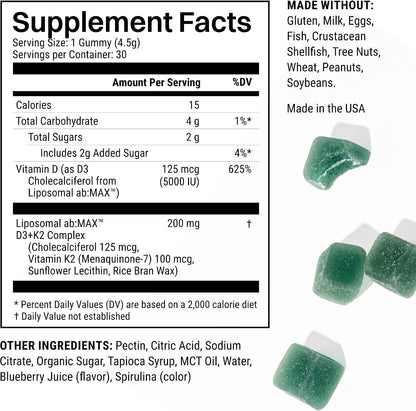 Haroutine Liposomal Vitamin D3 + K2 Gummies (Mixed Berry, 5000 IU D3 & 100 mcg K2 MK-7)
