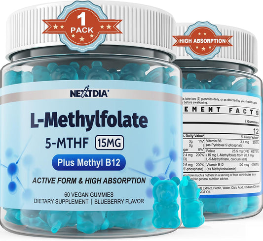 L-MethylFolate 15mg & Methyl B12 Gummies, – Cognitive Function: L-methylfolate and methyl B12 may help maintain – Image 1