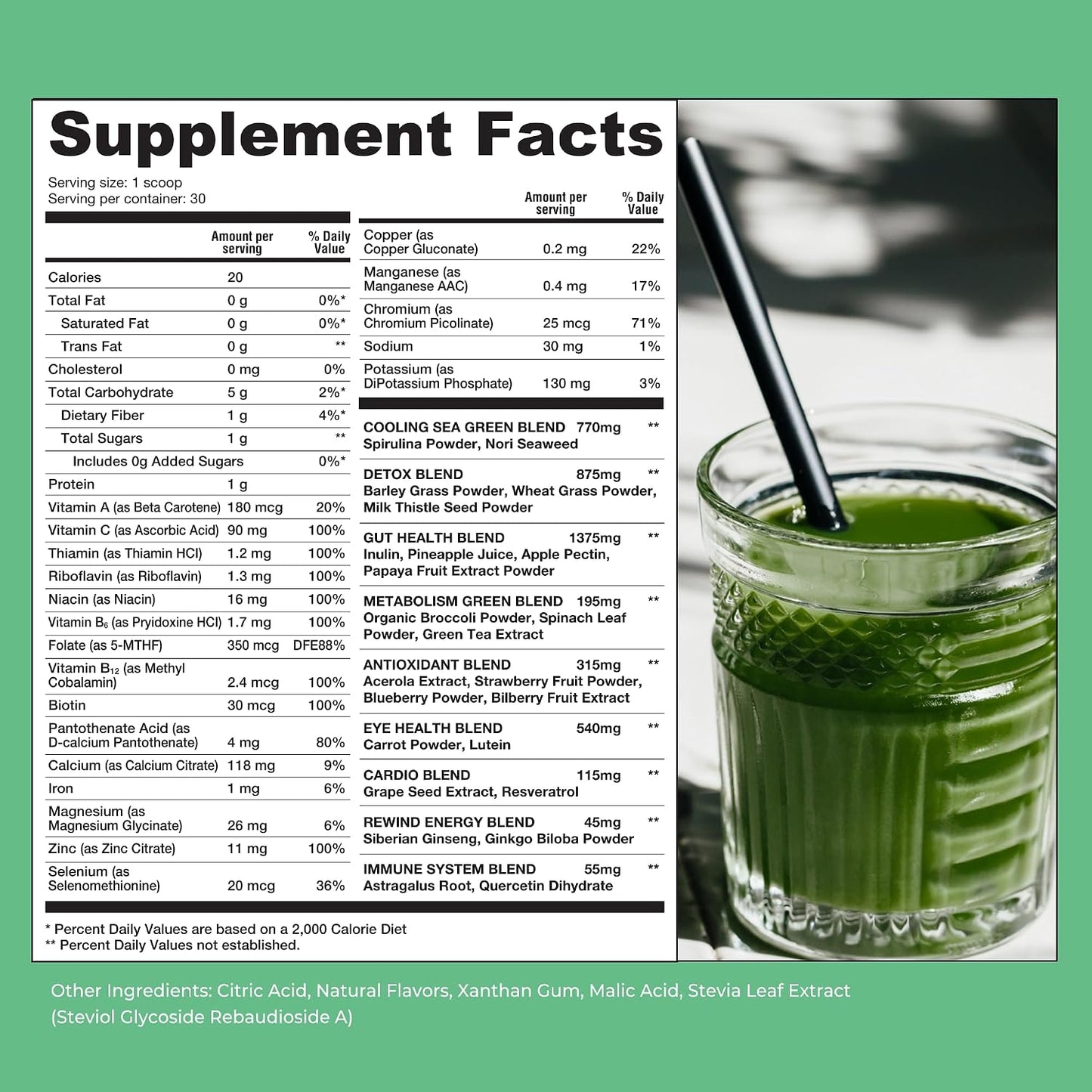 Rewind Best Tasting Super Greens Powder – Peach Flavour (40+ Superfoods, Vitamins & Minerals) - görsel 2
