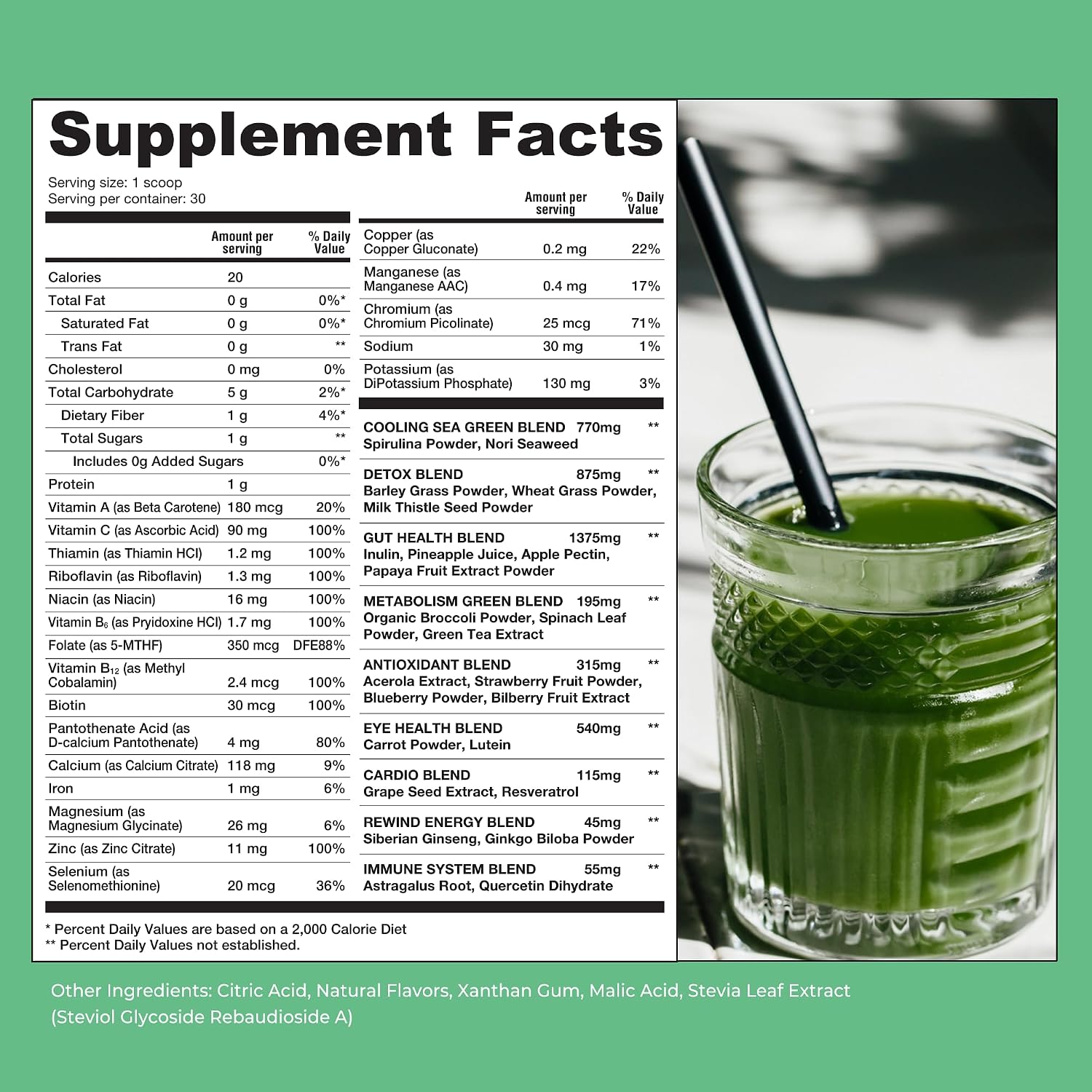 Rewind Best Tasting Super Greens Powder – Peach Flavour (40+ Superfoods, Vitamins & Minerals) - görsel 2