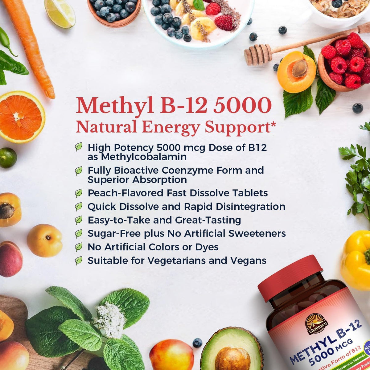 Vitalitown Vitamin B12 (Methyl B12) 5000 – Red Blood Cell Formation: Working with folate, B12 supports normal red – Image 3
