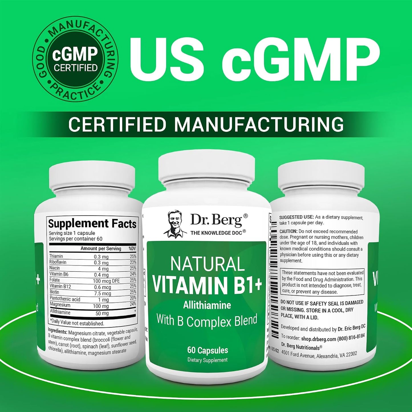 Dr. Berg Natural Vitamin B1, B6, B12 Complex with Allithiamine and Magnesium – 60 Capsules - görsel 5