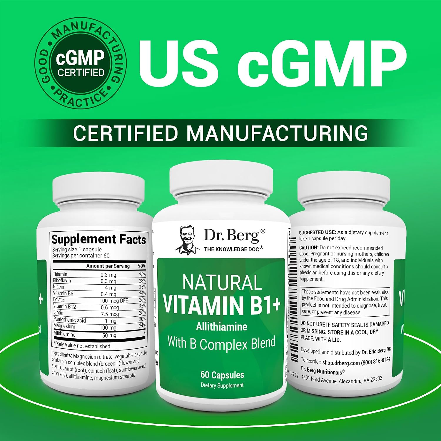 Dr. Berg Natural Vitamin B1, B6, B12 Complex with Allithiamine and Magnesium – 60 Capsules - görsel 5