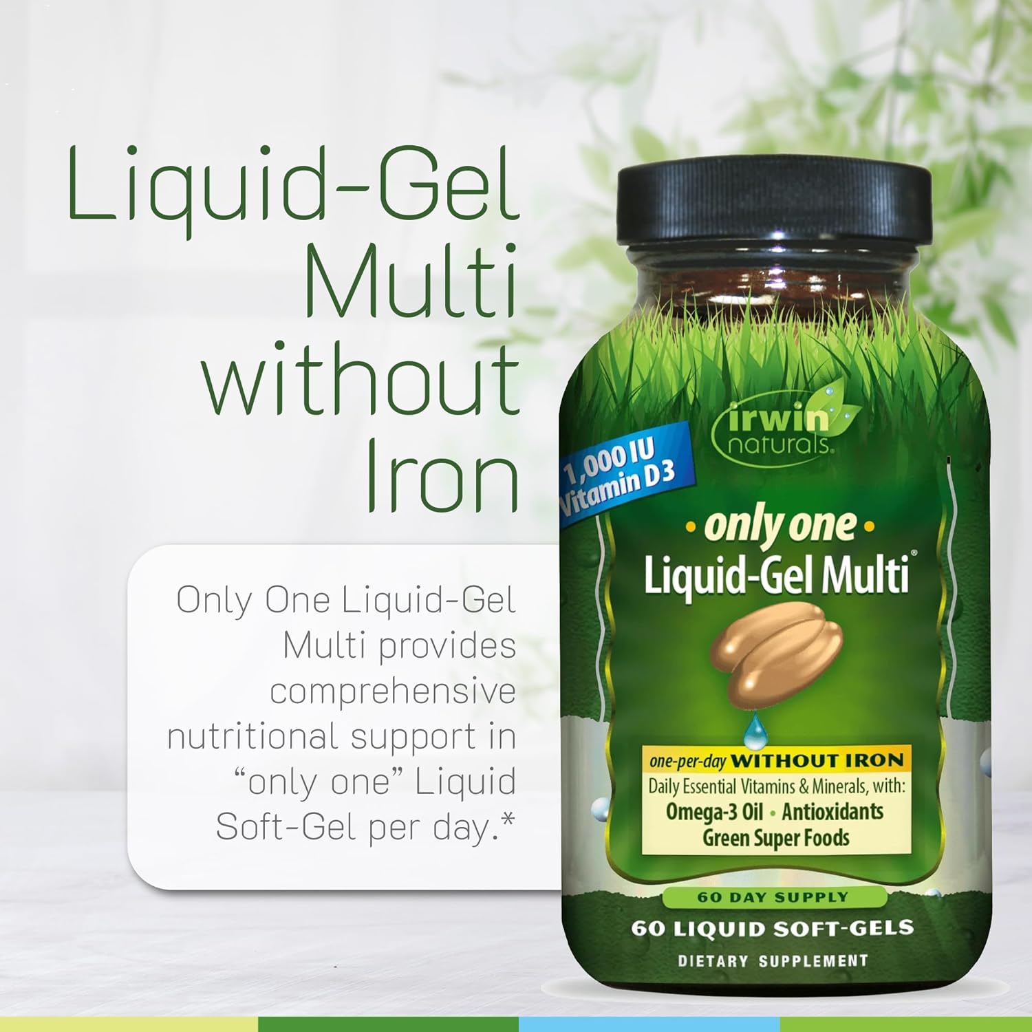 Irwin Naturals Only One Liquid-Gel Multi Without Iron – 60 Liquid Soft-Gels – Daily Essential Nutrient Support - görsel 5