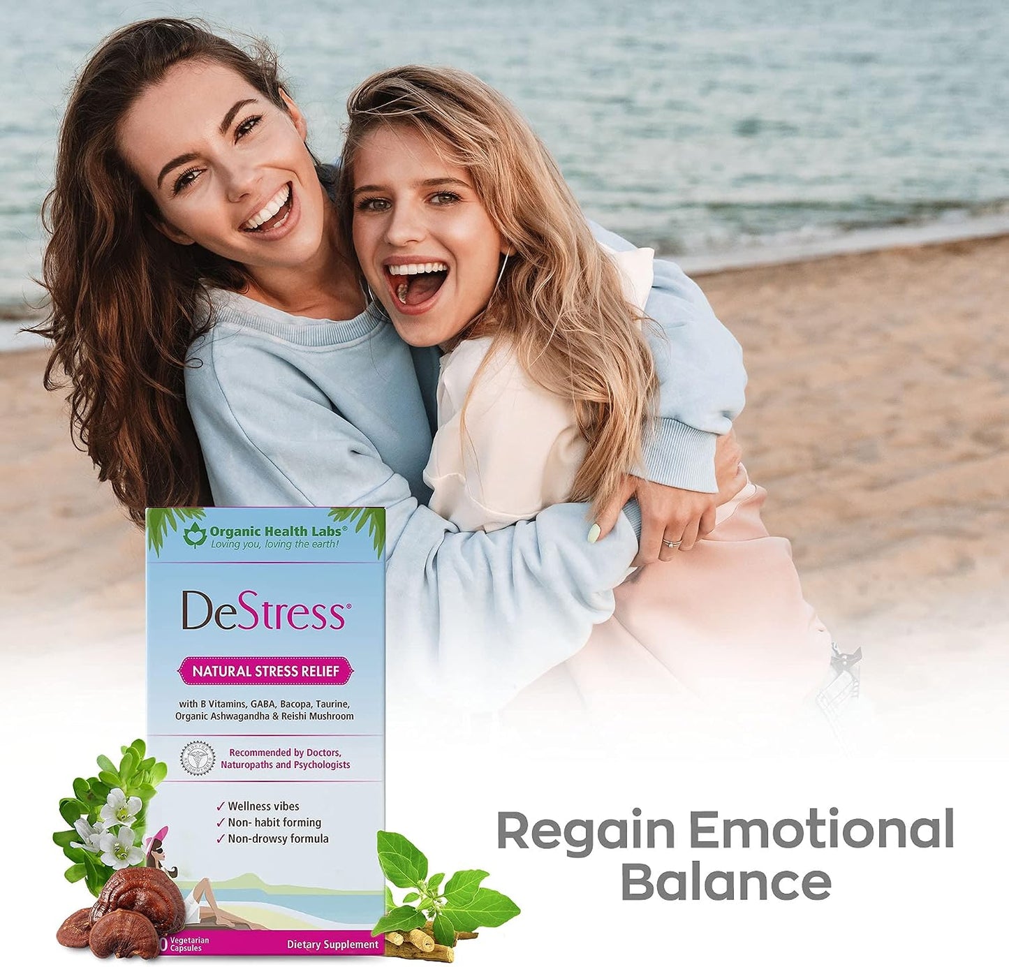 DeStress All-Natural: Veggie Capsules with B Vitamins, Magnesium, Ashwagandha and L-Theanine, Stress Relief Supplement, 30 Capsules - görsel 5
