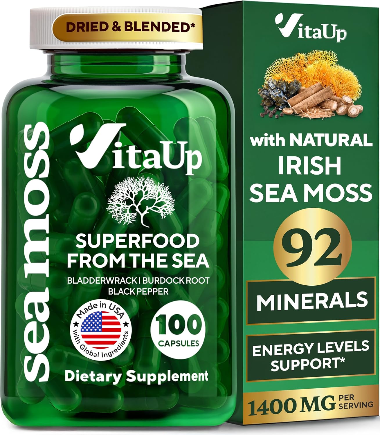 VitaUp Wildcrafted Irish Sea Moss Capsules with Burdock Root & Bladderwrack - 60 Vegan Capsules - görsel 8