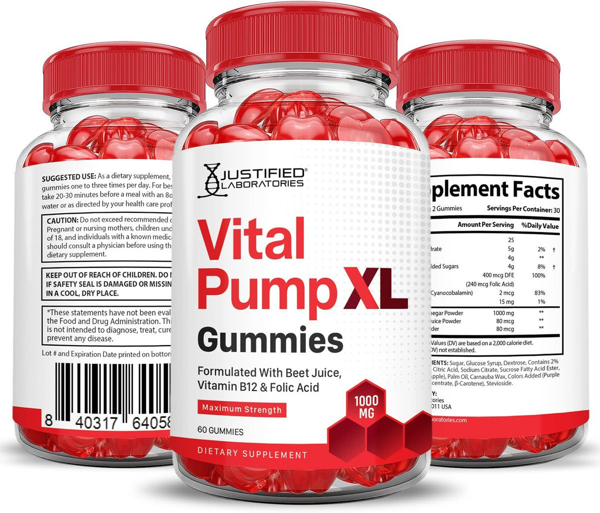 Justified Laboratories Vital Pump XL Performance Gummies (3 Pack, 180 Count) – Image 7