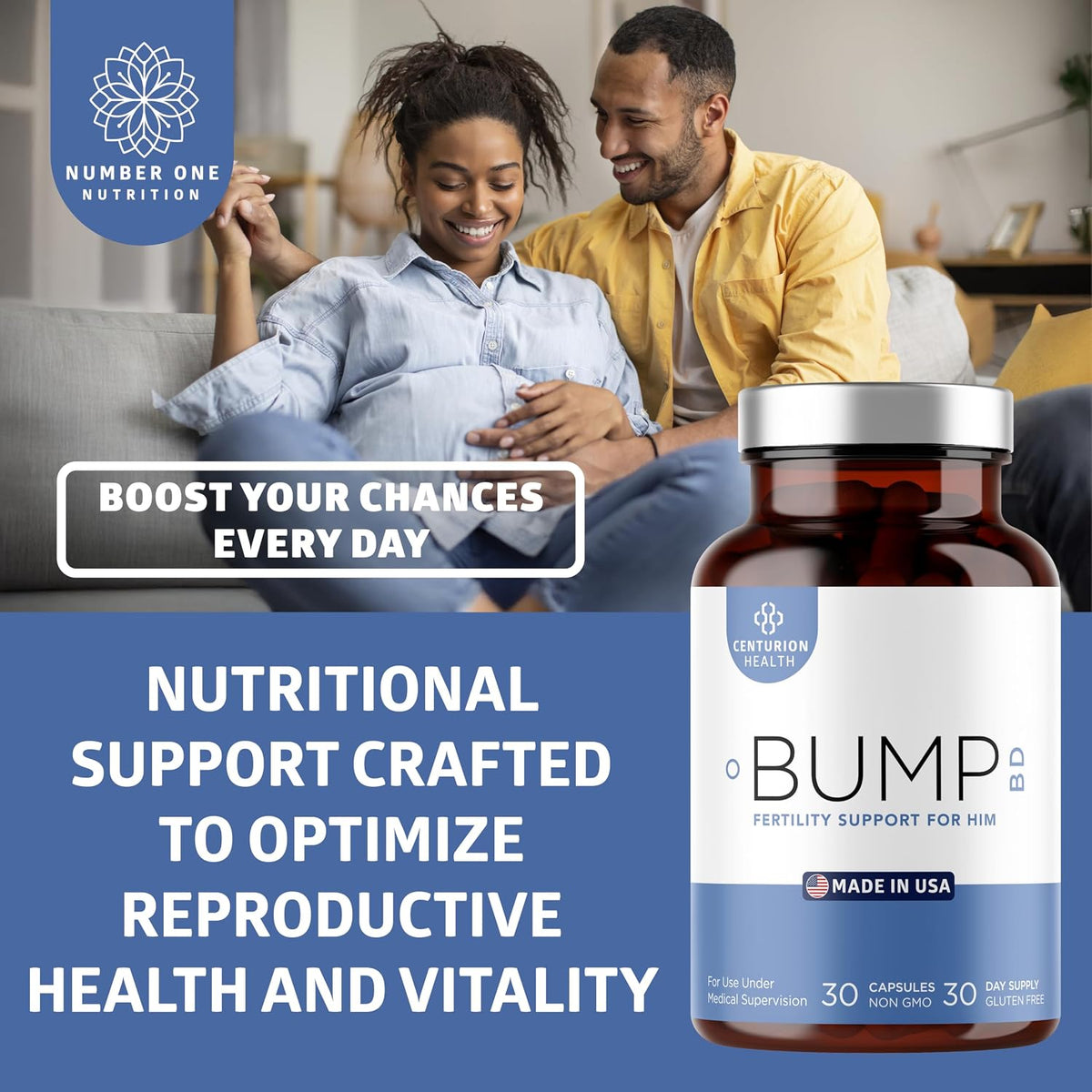 Centurion Health Bump BD – Natural Fertility Supplement for Men with Selenium, CoQ10, L-Methylfolate, Folinic Acid, DHA + – Image 4