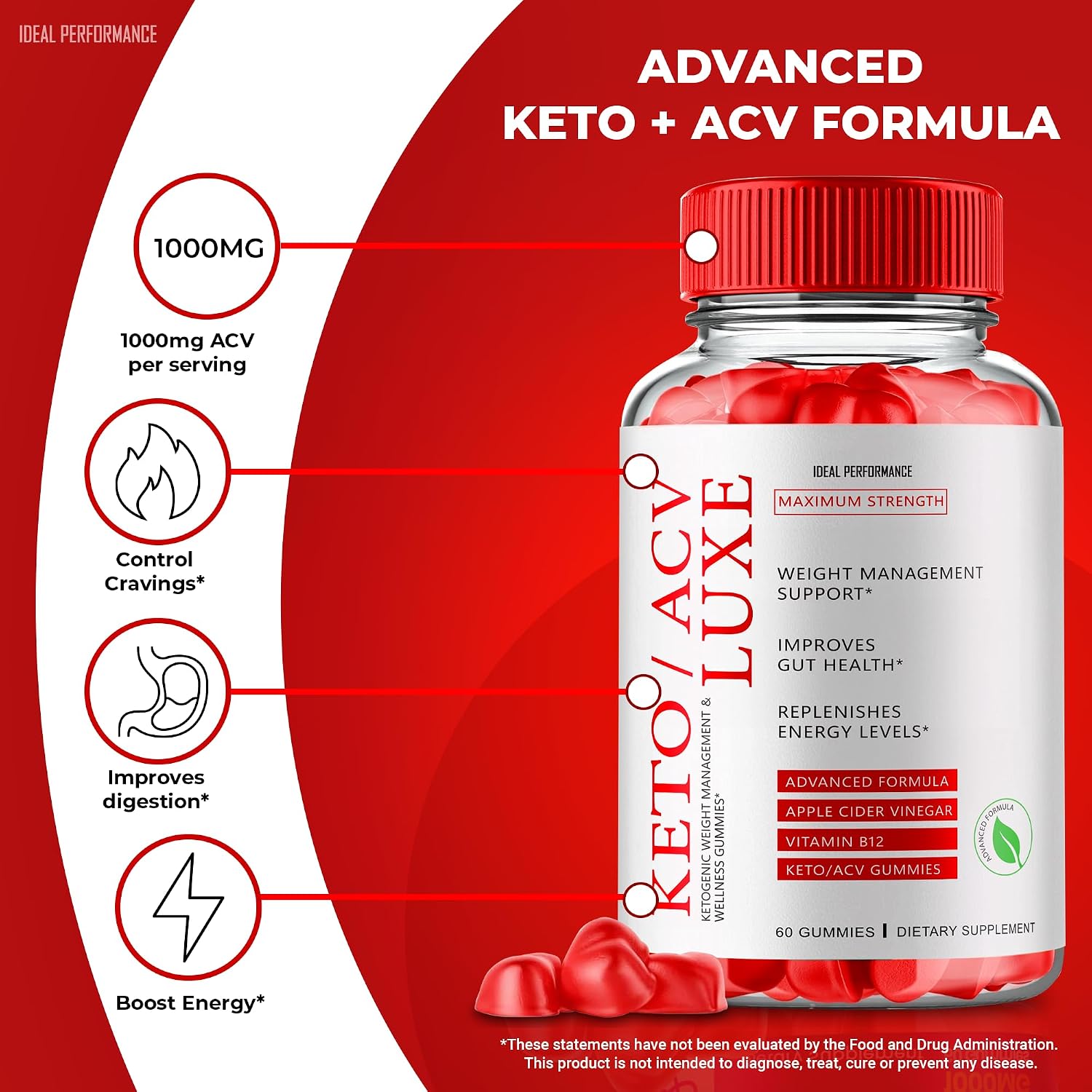 Keto Luxe + Gummies, Keto Luxe ACV Keto Supplement Gummies - Maximum Strength, Keto+ ACV Gummies, All Natural Support Formula, 3 Pack - görsel 5
