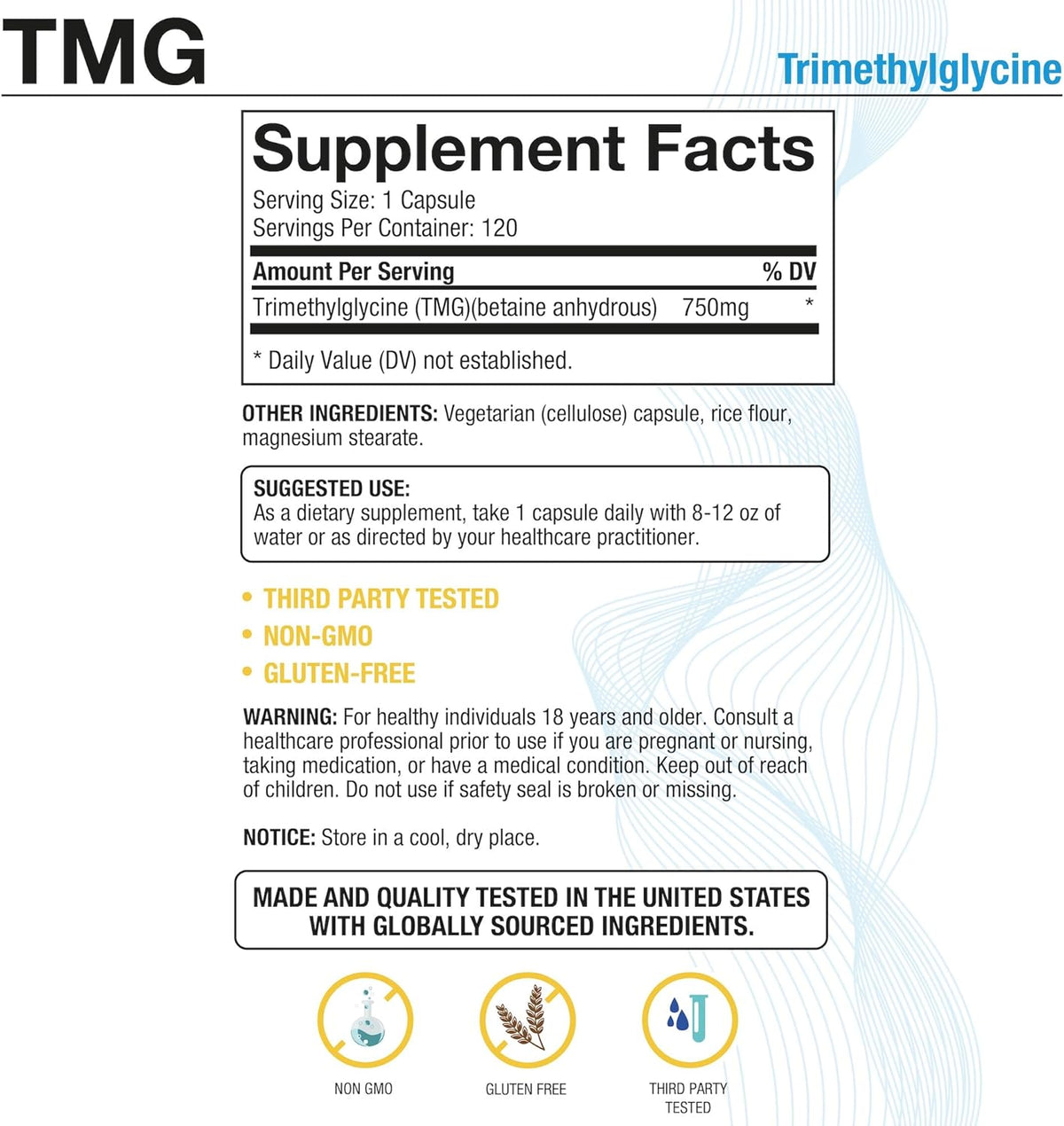 Puregen Labs TMG 750 mg – High Potency Trimethylglycine Supplement – Supports Normal Homocysteine Metabolism – Non-GM, – Image 2