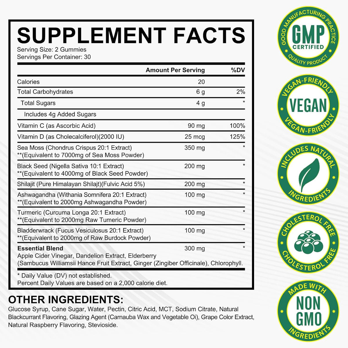 Sea Moss Gummies, Sea Moss, Bladderwrack, – Bladderwrack : A brown seaweed that provides additional iodine and – Image 2